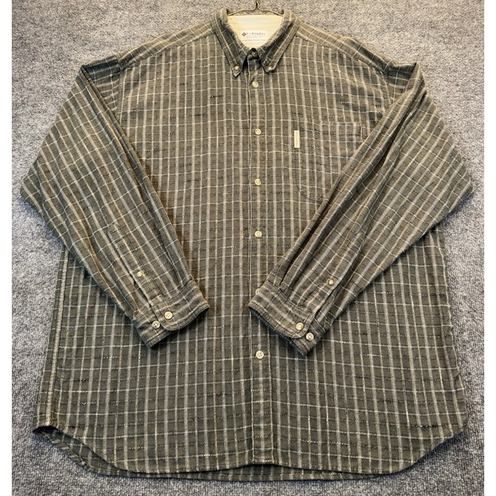 Columbia Men's XXL Gray Plaid Flannel Shirt Long Sleeve Button Down Cotton